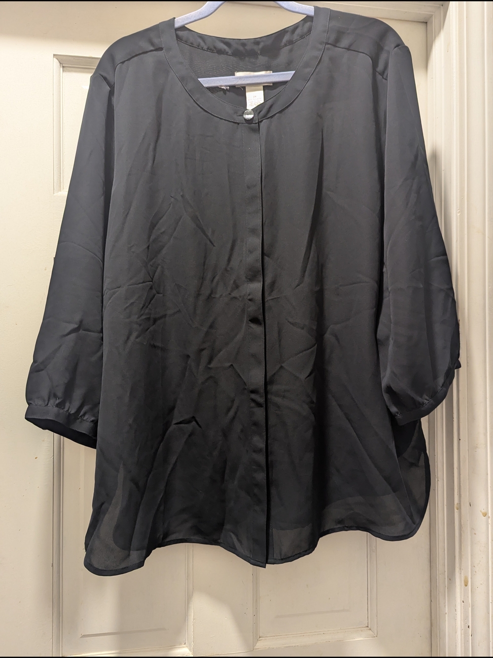 Women's Black Sheer Button-Front Blouse